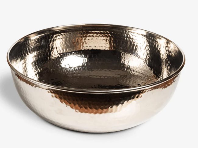 Alternative view of Handcrafted Hammered Copper Foot Soak Bowl – Silver Finish Ayurvedic Spa Basin