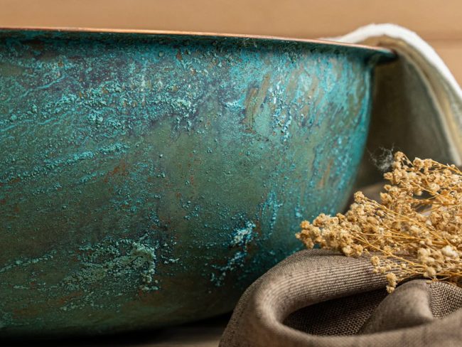 Alternative view of Luxurious Green Patina Copper Pedicure Bowl – Handcrafted Spa Foot Soak Bowl