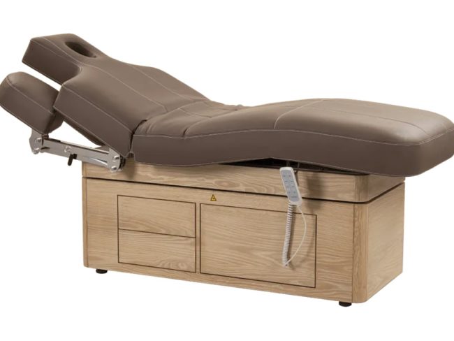 Mudra Electric Spa Massage Table Dark Colored Armrest Lowered