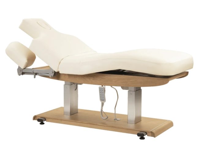 Tejas Electric Spa Massage Table Cream Colored with Lowered Armrest